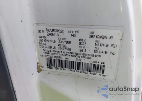 1999 Dodge Ram 2500 St from USA, damaged, VIN 3B7KC26Z1XM574728